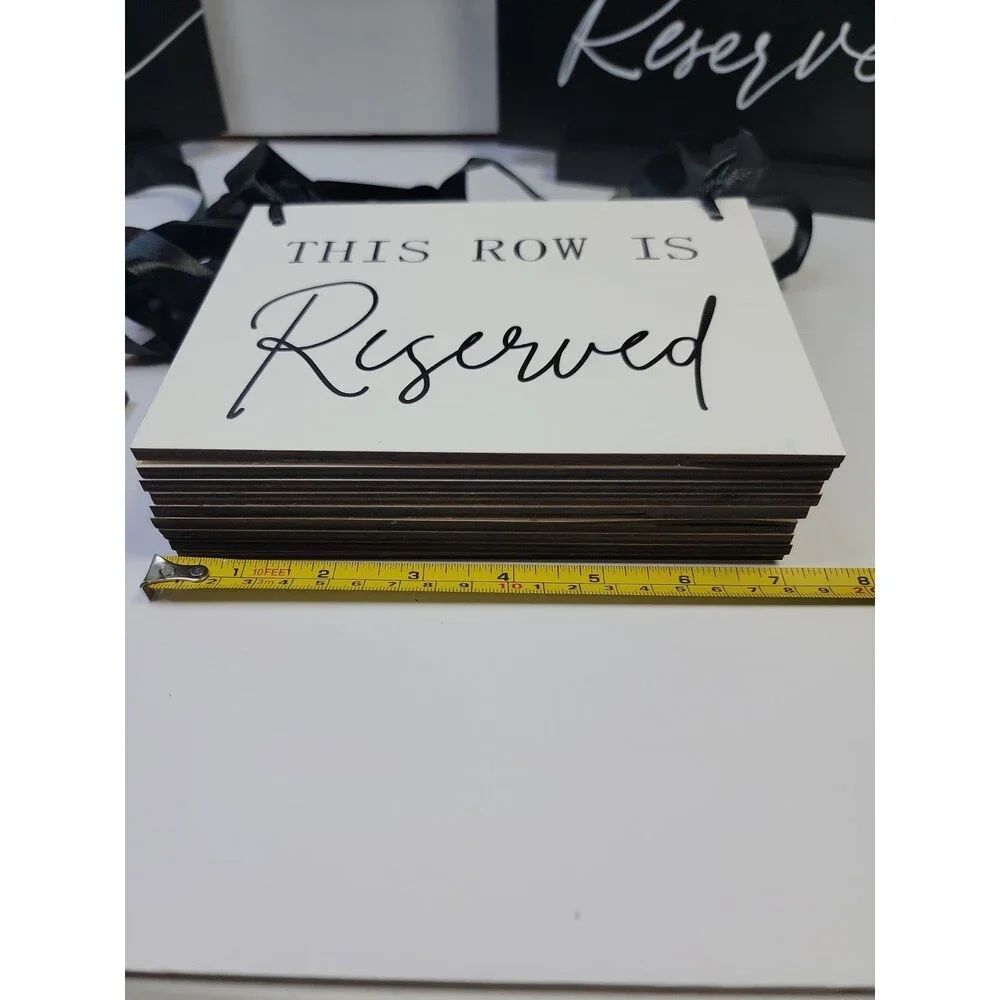 Set of 12 Reserved Wedding Signs Black White Ribbon Chair Row And 2 Tabletop